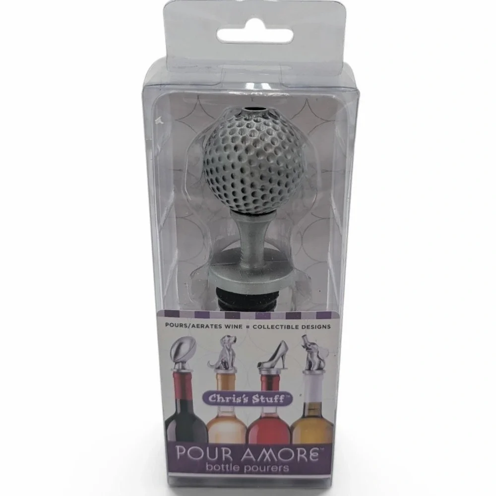 Chris's Stuff Pour Amore Golf Ball Wine Bottle Pourer Aerator Open Box